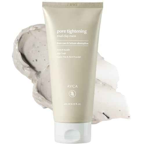 AVCA Pore Tightening Mud Clay Mask 200ml(6.76 fl. oz)? Oil Control Deep Cleansing with Kaolin & Bentonite, Minimizes the Look of Pores, Green Tea & Rice Powder