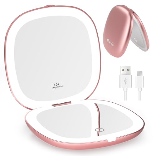 WOBSION 1x 10x Lighted Magnifying Travel Makeup Mirror, 4 Inch