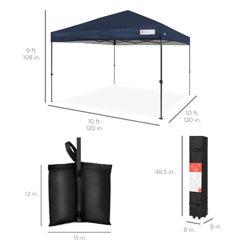 Best Choice Products 10x10ft 1-Person Setup Pop Up Canopy Tent Instant Portable Shelter w/ 1-Button Push, Case, 4 Weight Bags - Blue