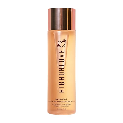 High On Love Natural Body Oil with Hemp Seed, Grape Seed, & Vitamin E Oil - Moisturizing Body Glow with a Non-Greasy, Glowy Finish (120 ml) (Strawberries & Champagne)