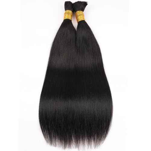 Human Braiding Hair for Boho Braids 24inch Straight Bulk Hair Extensions No Weft Brazilian Virgin Human Braiding Hair for Black Woman Straight 1 Bundle 100g Natural Black