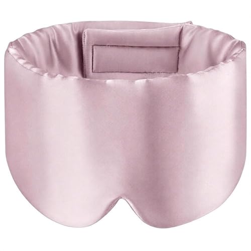 100% Natural Silk Eye Mask for Women Men, Soft Pressureless Cooling Blackout Eye Covers for Sleeping, Large Size Sleep Mask fits All Heads Adjustable, Lotus Pink