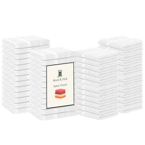 Reed&Pick Salon Towels ? 50 Pack White Hand Towels 100% Cotton Spa Towel ? 16x27 inches Highly Absorbable Facial, Gym, Hair, Face, Bulk Small Towels
