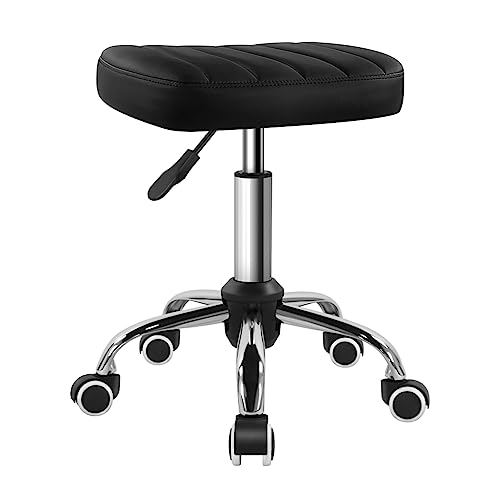Black Square Swivel Stool with Wheels - Height Adjustable