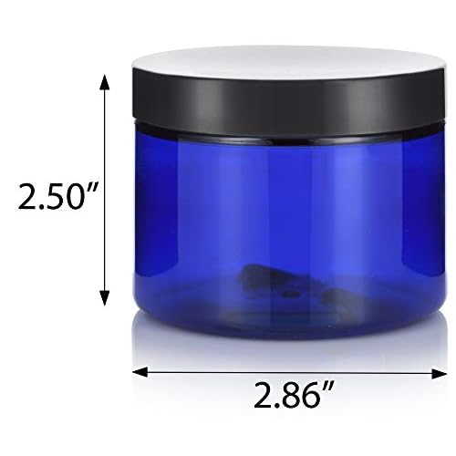 6 oz Cobalt Blue PET (BPA Free) Plastic Jar with Black Smooth Lids (6 pack)