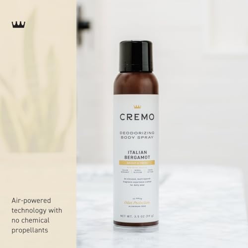 Cremo Italian Bergamot Deodorizing Body Spray for Men, 3.5 Fl Oz - Fresh Fragrance
