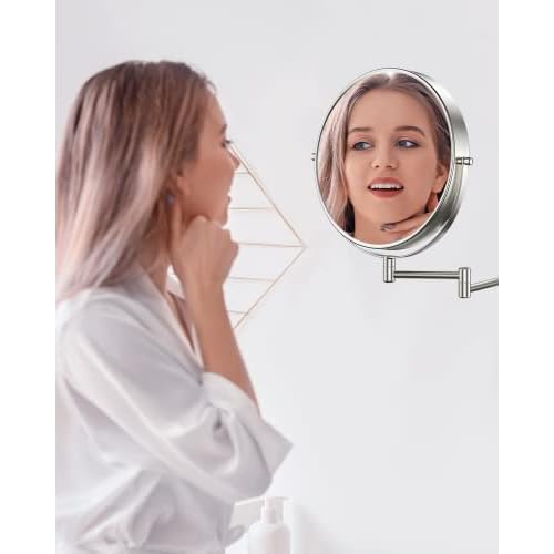 Benbilry 9" Large Size Wall Mounted Makeup Vanity Mirror, 1X/10X Magnifying Double Sided Shaving Mirror for Bathroom, 360¡Æ Swivel Extendable Arm, Nickel Finish
