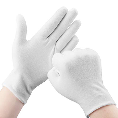White Cotton Gloves for Dry Hands & Overnight Moisturizing (30 Pcs)