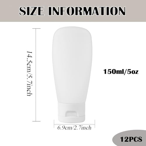 12PCS 150ML/5oz Empty Clear Refillable Cosmetic Soft Tube Squeeze Bottle With Flip Cap Makeup Container Shampoo Facial Cleanser Body Cream Bath Container Portable Cosmetics Travel Set For Women Lady