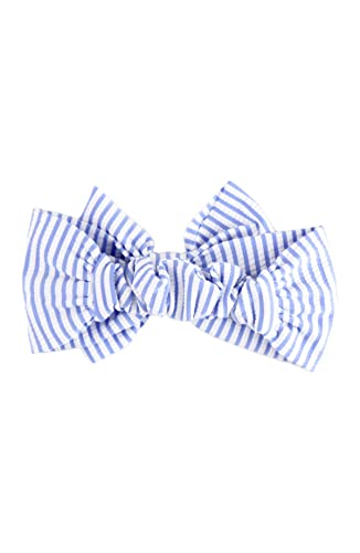 RuffleButts Swim Bow Headband - Periwinkle Blue Seersucker - One Size