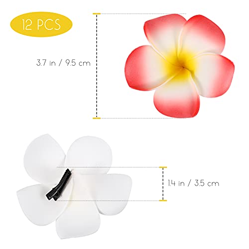 12 Pcs Hawaiian Plumeria Flower Hairpins Hair Clip Bridal Barrette Hairclip Hair Accessory for Tropical Beach Party Wedding Event Decoration(9CM Mixed Color)