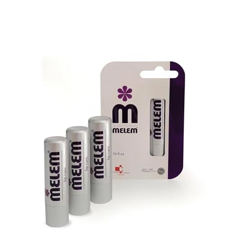 Three Melem Lip Balm Sticks with Lanolin, Relieves Dry, Chapped and Cracked Lips, Value Pack, each stick is .16 ounces