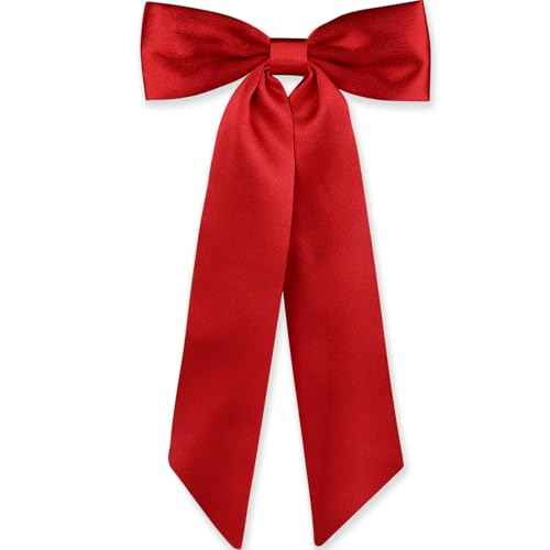 WantGor Long Tail Bow Hair Clips, Hair Ribbon Bows Satin Bowknot Clip Large Hair Barrettes Cute Ponytail Holder Hair Accessories for Women Daily Party Wedding Prom (Red)