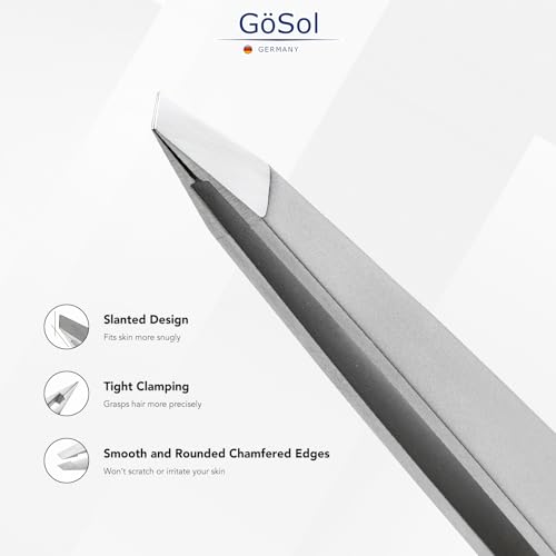 Tweezers - Professional Slanted Eyebrow Tweezers for Women and Men, 420 Stainless Steel Precision Tweezers for Women Facial Hair Removal, Expert Hair Plucker, 0 Gap, Painless Hair Extraction