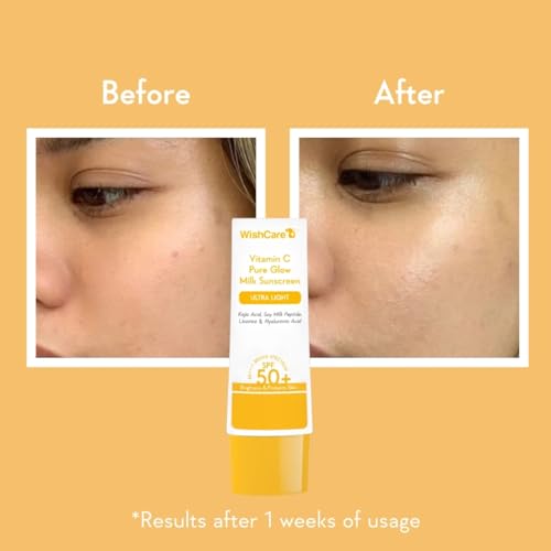 WishCare Vitamin C Sunscreen SPF 50 PA++++ | Pure Glow Milk | Oil Free | No White Cast | 50g