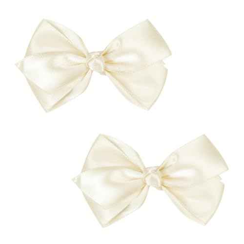Set of 2 Delicate 3-Inch Satin Bow Hair Clips for Little Girls - Elegant Ivory Hue(Beige)