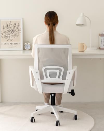 NEO CHAIR Computer Desk Chair Gaming - Ergonomic Mid Back Cushion Lumbar Support with Wheels Comfortable Mesh Racing Seat Adjustable Swivel Rolling Home Executive (Ivory)