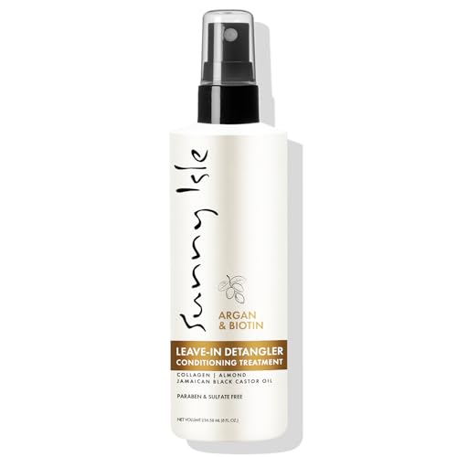 Sunny Isle Argan & Biotin Leave-In Detangler Conditioner - Collagen, Almond Oil, Castor Oil - 8 oz