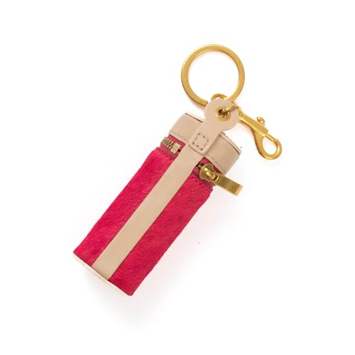 Cockatoo Nappa Leaeher Zipper Lipstick Case with Keyring Chapstick Holder Keychain