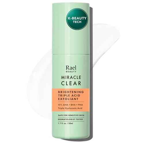 Rael Face Exfoliator, Miracle Clear ? Exfoliating Serum with 15% AHA/BHA/PHA Complex and Hyaluronic Acid, Hydration, Korean Skin Care (1.7 fl oz)