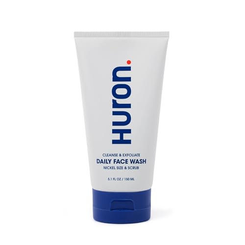 Huron Men’s Face Wash - Daily Deep Facial Cleanser & Mild Exfoliator - Cleans, Conditions, & Hydrates Skin - Subtle Energizing Scent - Vegan, Sulfate-Free - 5.1 Oz