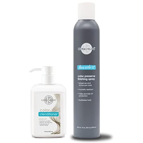 KERACOLOR Kit of 3-in-1 (Cleanse + Conditioner + Color) Platium Semi-Permanent Hair Dye and Finishing Hair Spray 10oz