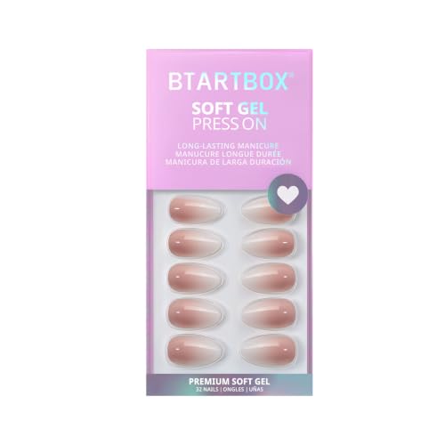 BTArtbox Short Almond Pink Press On Nails - Vanilla Cream 32Pcs Full Kit