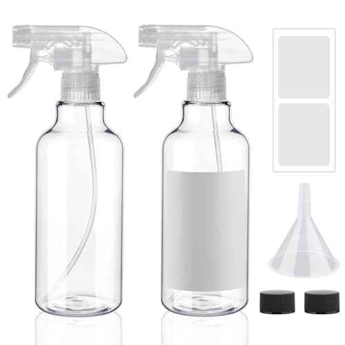 Plastic Spray Bottles 12oz 2 Pack Adjustable Mist/Stream Spraying Heavy Duty Square Water Spray Bottles for Hair, Cleaning Solutions, Plants£¬Essential Oils (Clear)