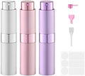 Fusupak 8ml Refillable Travel Perfume Atomizer Spray Bottle Set - Silver, Pink, Purple