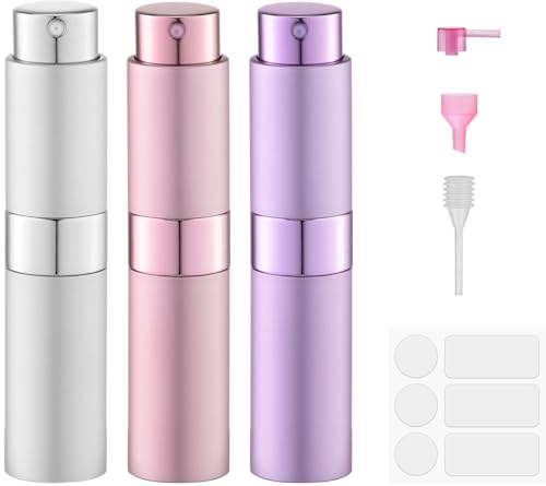 Fusupak 8ml Refillable Travel Perfume Atomizer Spray Bottle Set - Silver, Pink, Purple