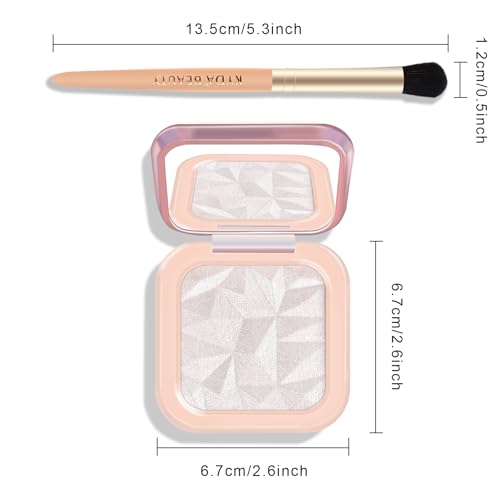 Baked Highlighter Palette with Brush - 4 Shades Pink