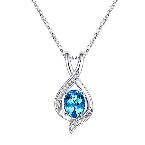 SMILEST Christmas Gifts for Women - 925 Sterling Silver Oval Sparkle Birthstone Pendant Necklace, Gemstone Pendant Anniversary Birthday Gifts for Women Wife Girlfriend Mom Grandma Birthstone Necklace