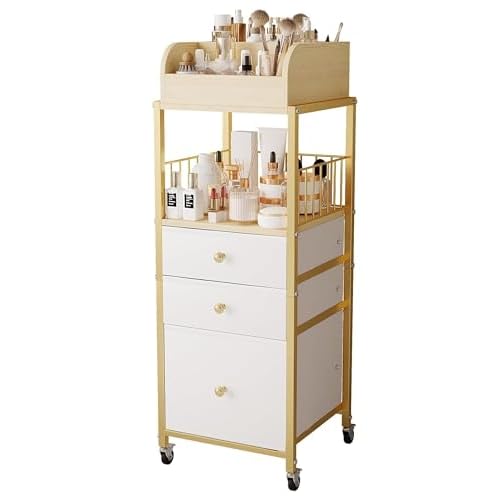 Makeup Organizer Cart with Drawers, Floor Skincare Organizers Make Up Organizers-Vanity Organizer Cosmetic Display Cases Holder for Skin Care Perfume Nail Polish Brush Hair Tool£¨Gold£©