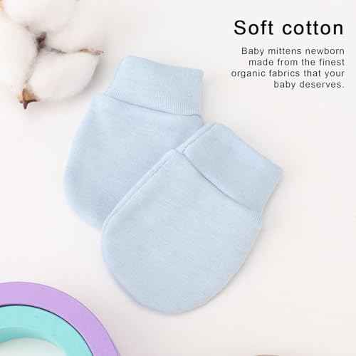 BQUBO Newborn Infant Toddler Mittens No Scratch Cotton Elastic Wrist Gloves Hypoallergenic for 0-6 Months Baby Boys Girls