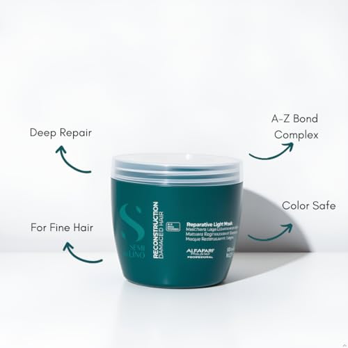 ALFAPARF MILANO Semi di Lino Reconstruction Bond Repair Hair Mask for Damaged Hair - Recommended for Fine Hair ? Hair Repair Mask - Restructures - Color Safe - Deep Conditioner - Vegan (17.2 oz)