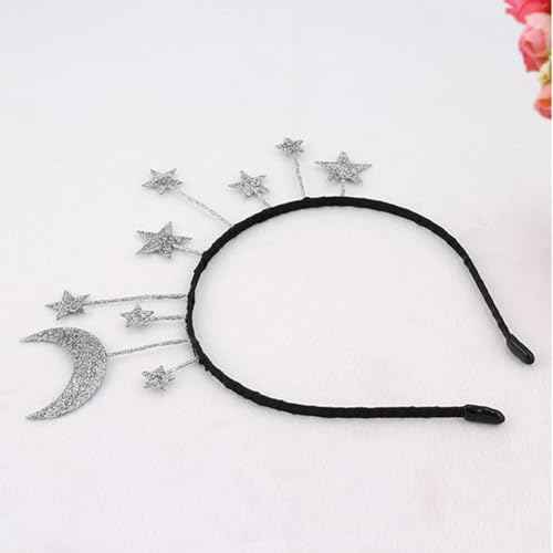 Galaxy Moon and Star Headband ? Silver Costume Headpiece for Women, Halloween & Christmas Party Accessory