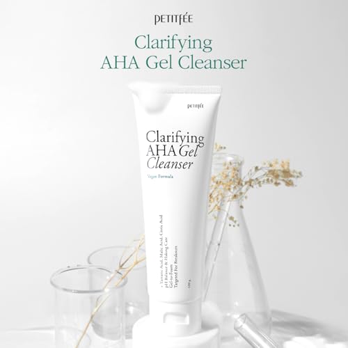 Clarifying AHA Gel Cleanser 3.38 fl. oz. (100ml) - Vegan Facial Cleansing Foam with Triple-AHA, BHA, LHA, Mild Exfoliating Cleanser, Tea Tree Leaf, Centella Asiatica, Madecassoside, Calming, Soothing