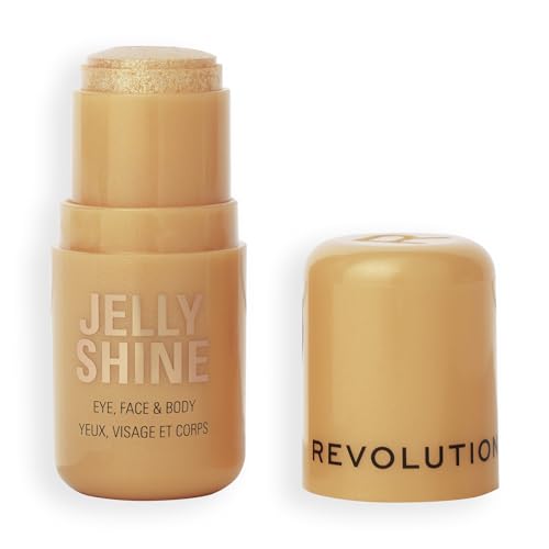 Revolution, Jelly Shine Shadow & Highlight Stick for Eyes, Face & Body with Pearlescent Shimmer Effect, Vegan & Cruelty-Free, Celestial Gold