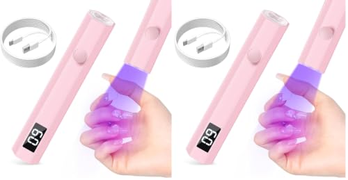 mlogiroa Pink UV Nail Light (2 Pack) Handheld Gel Lamp, 20/60s Countdown