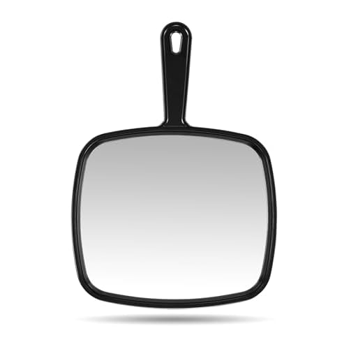 PROTECLE Hand Mirror, 12.4" L x 9" W Salon Barber Hairdressing Handheld Mirror with Handle, Square Black