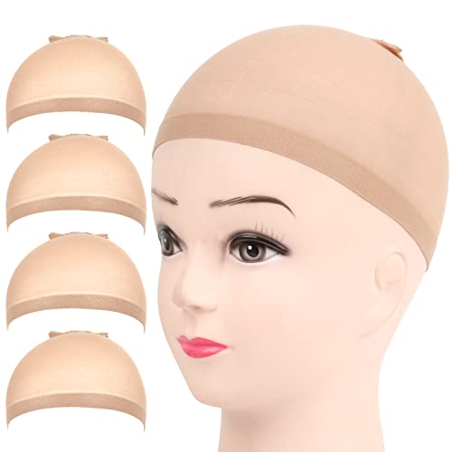 FANDAMEI Wig Cap, 4PCS Nylon Wig Caps, Nude Wig Caps for Women, Stocking Wig Caps for Halloween, Cosplay. Wig Cap for Women, Men, Kids, Stocking Caps for Wigs