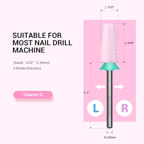 MelodySusie 5-in-1 Ceramic Nail Drill Bits, 3/32'' Coarse