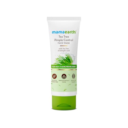 MAMAEARTH Tea Tree Oil Control Face Wash with Tea Tree & Neem 3.38 Fl Oz (100ml)