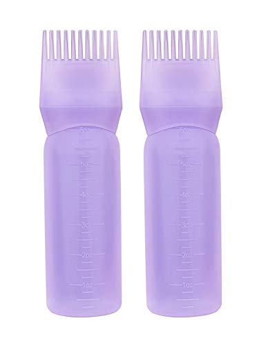 Yebeauty Root Comb Applicator Bottle Brush with Graduated Scale for Hair Dye , 2 Pack 6 Ounce Purple