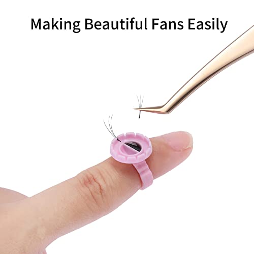 300 Pcs Glue Rings Smart Glue Holder for Eyelash Extensions, Easy Fanning Glue Cups for Volume Lashes, Pink