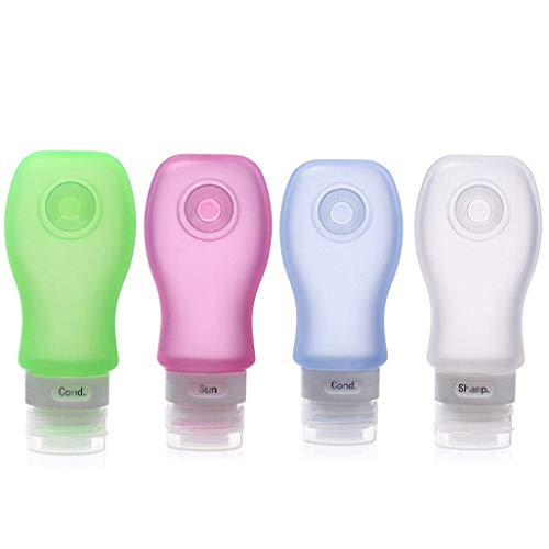 4 Pack Sucker type Portable Food Grade Squeeze Silicone Liquid Travel Bottles TSA Approved For Shampoo, Conditioner, Lotion, Toiletries, Food condiment(1OZ,White+Blue+Green+Pink)