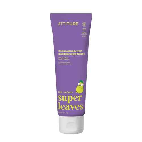 ATTITUDE Shampoo and Body Wash for Kids, EWG Verified, Dermatologically Tested, Plant- and Mineral-Based Ingredients, Vegan, Vanilla & Pear, 8 Fl Oz