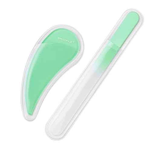 Bona Fide Beauty Curved Glass Nail Files for Natural Nails - 2Pc Czech Glass Nail Tools (Jade Color), Crystal File Set