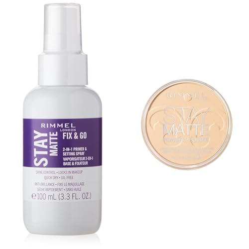 Rimmel Stay Matte Primer & Setting Spray Bundle with Pressed Powder