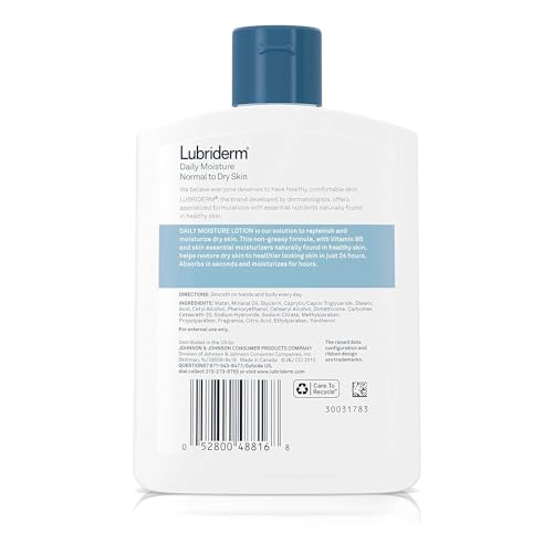 Lubriderm Daily Moisture Hydrating Unscented Body Lotion with Vitamin B5 for Normal to Dry Skin, Non-Greasy and Fragrance-Free Lotion. 1 fl. oz